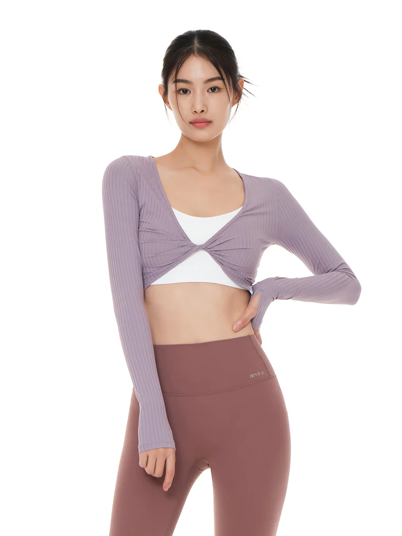 Ribbed Front Twist Cropped Long Sleeve - Image 2