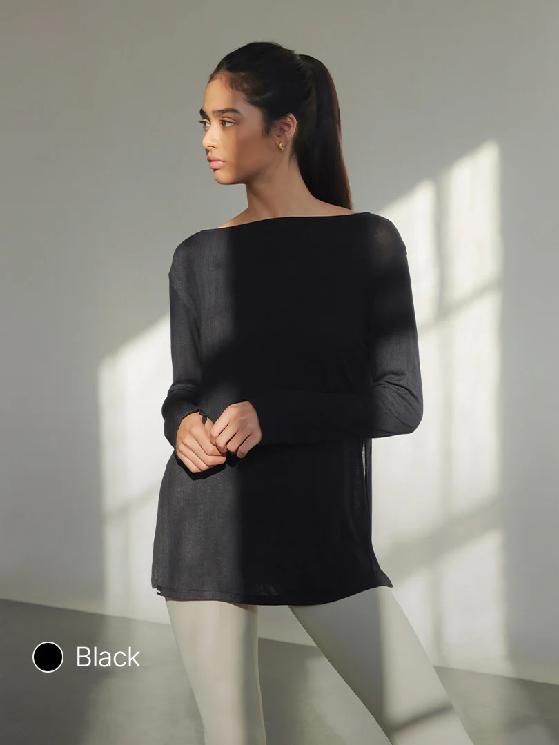 Ribbed Side Slit Long Sleeve - Image 3