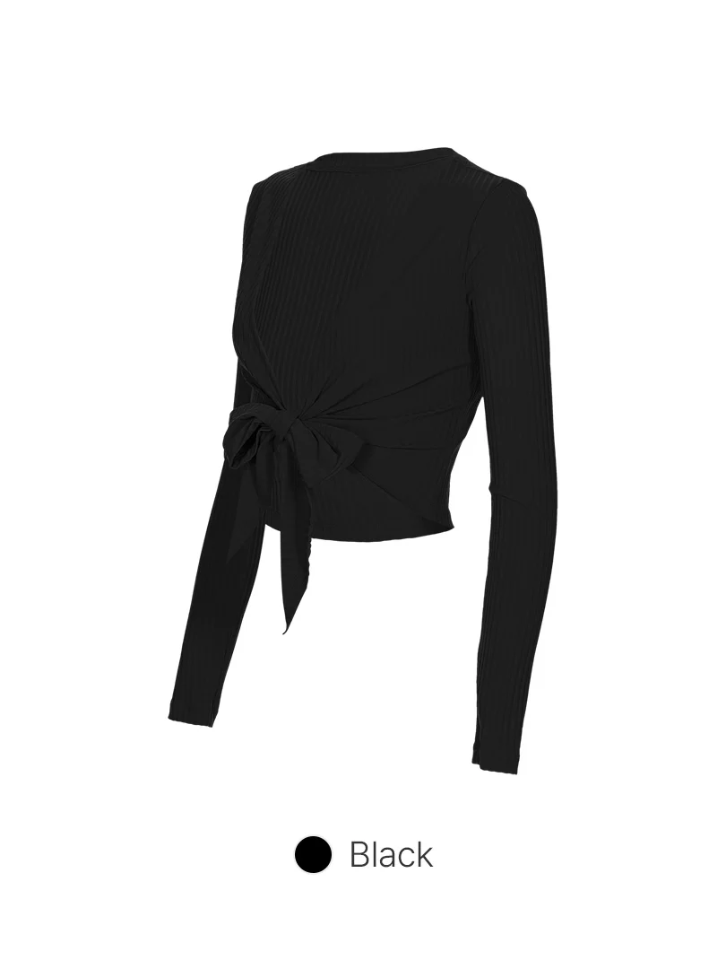 Ribbed Tie-Waist Cropped Long Sleeve - Image 10
