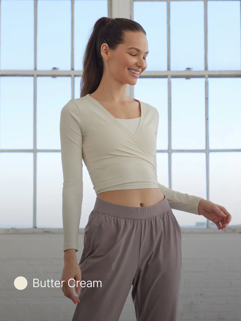 Ribbed Tie-Waist Cropped Long Sleeve - Image 4
