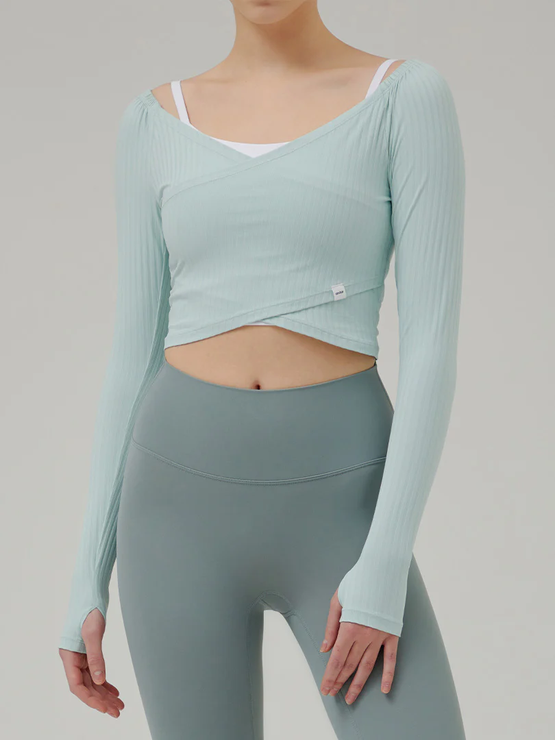 Ribbed Wrap Cropped Long Sleeve - Image 3